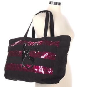 Victoria's Secret XL Pink Sequin VS Weekender Tote Bag New NWT Black